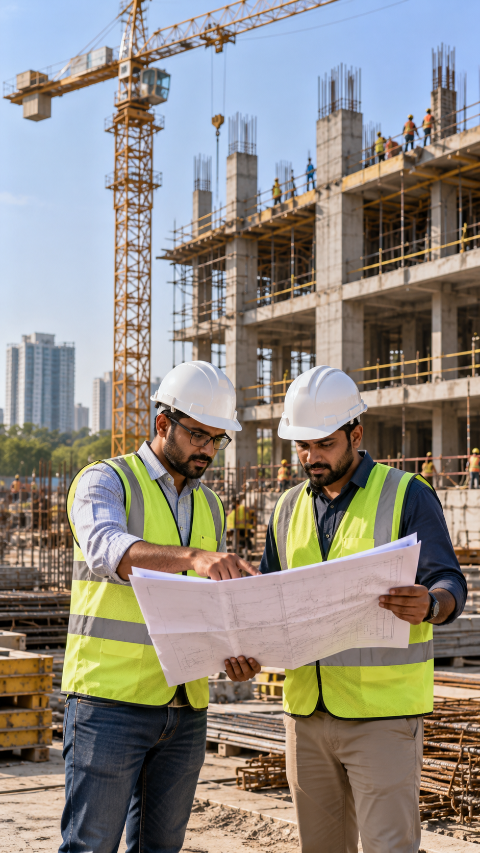 VNA Developers project team reviewing drawings on site